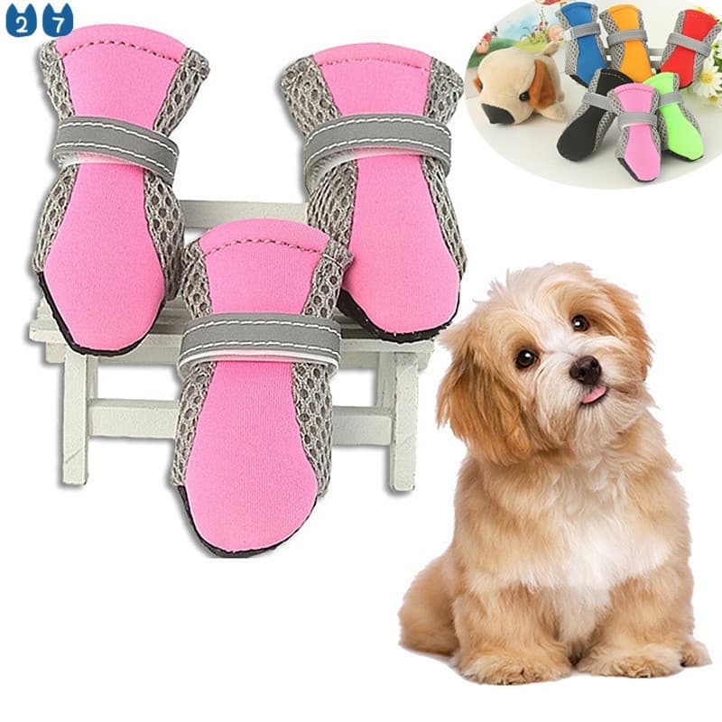 (27Pets) Conjunto de 4 peças de sapatos respiráveis de malha para animais de estimação/sapatos mágicos para filhotes/BD4