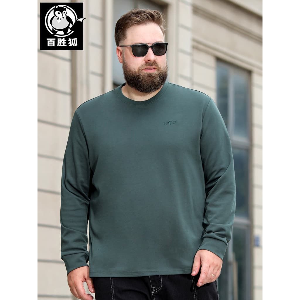 Baisheng Fox Plus Fat Plus Size Em Torno Do Pescoço Moletom Masculino Casual Solto Carta Americana Bordado Cara Gordo Ma