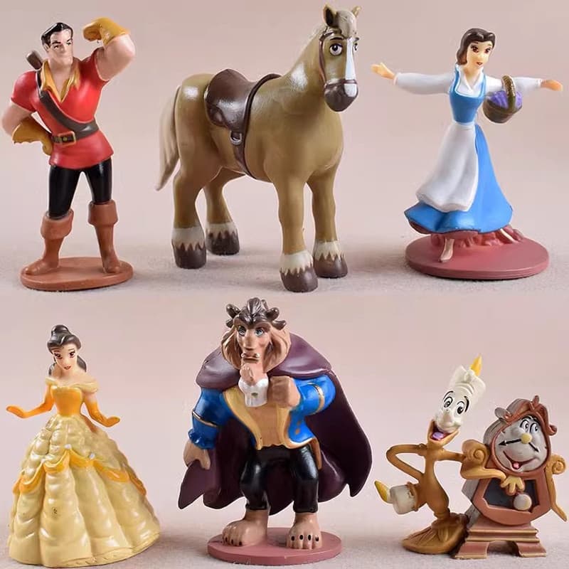 6Pcs/Set 7-10cm Anime Movie Beauty E A Besta Figura Bella Princess Gaston Alarme Relógio Cavalo Q Versão PVC Figuras De