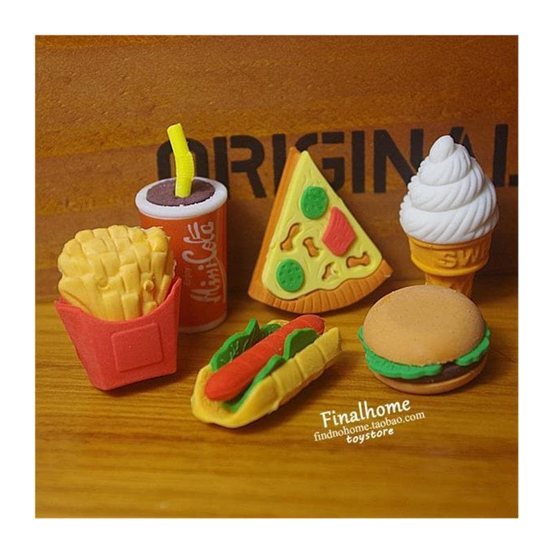 Hambúrguer Pizza batatas fritas Cola cachorro-quente dos desenhos animados comida criativa brinquedos borracha brinquedo