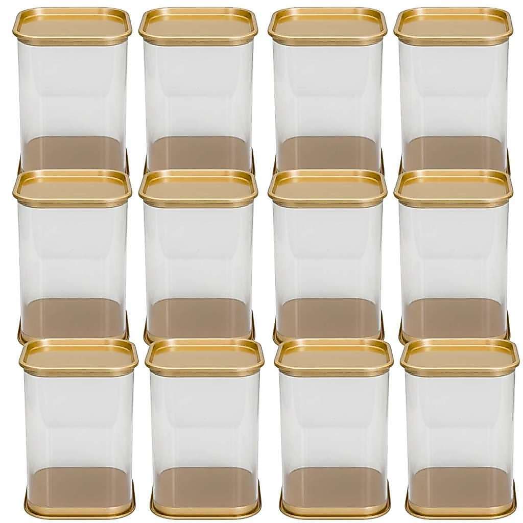 CX 12 Tubox Lata Ouro Dourado PET Quadrado 7,6 x 7,6 x 12 CM