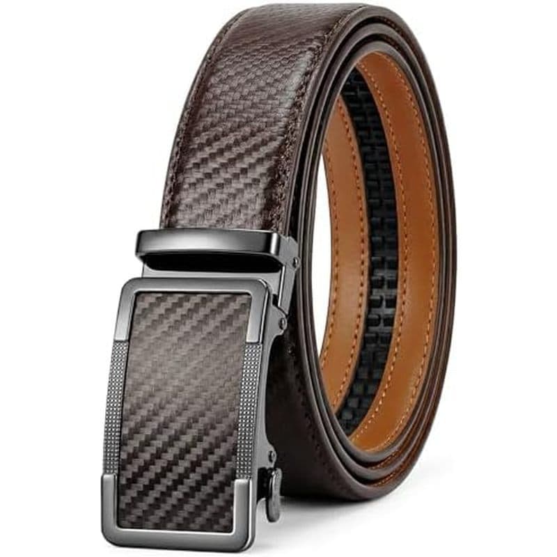 Cintos De Catraca Para Homens – Pacote Com 2 Couro , Fáceis De Deslizar , Ajustáveis , Presente Ele , Vestido & amp ; Ca