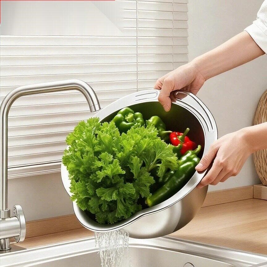 Cesta de drenagem de bacia de lavagem de vegetais Novo estilo Cesta de filtro de água de aço inoxidável Cesta de lavagem