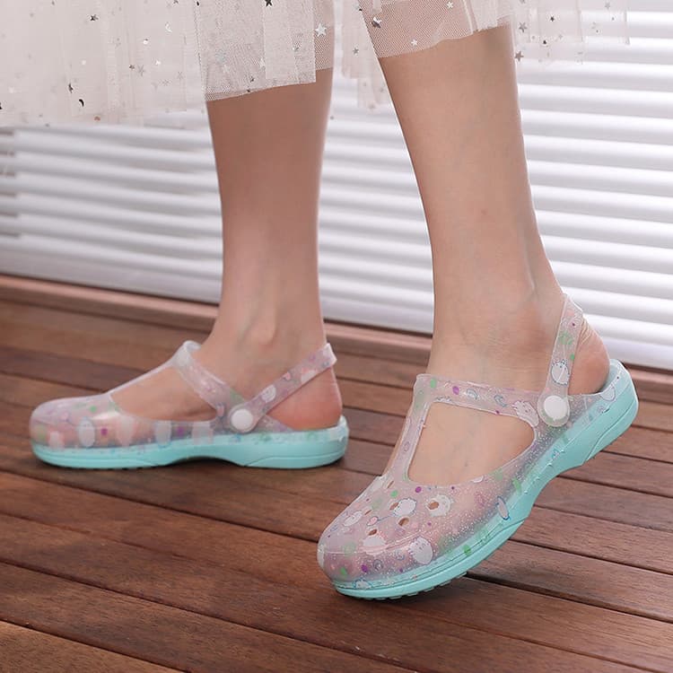 Mary Jane buraco sapatos femininos verão antiderrapante exterior usar sola grossa novo estilo chinelos geléia Baotou sap