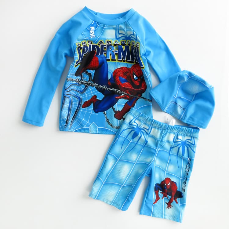 Crianças protetor solar maiô meninos crianças bebê dos desenhos animados Superman manga comprida Split Boxer maiô de sec