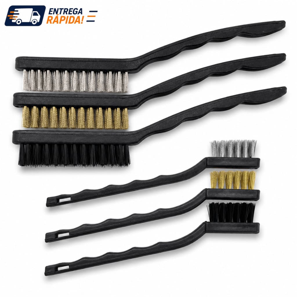OFERTA Kit Escova de Limpeza Aço Inox Latão Nylon Grande Pequena Multiuso Rejunte Churrasqueira Fogão Cozinha