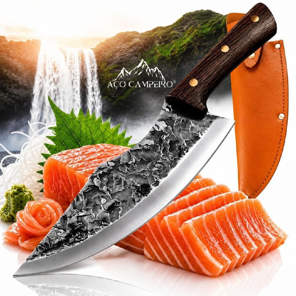 Faca Artesanal Forjadas Full Tang Inox Profissional Churrasco Camping Caça  Ultra Afiada Com Bainha