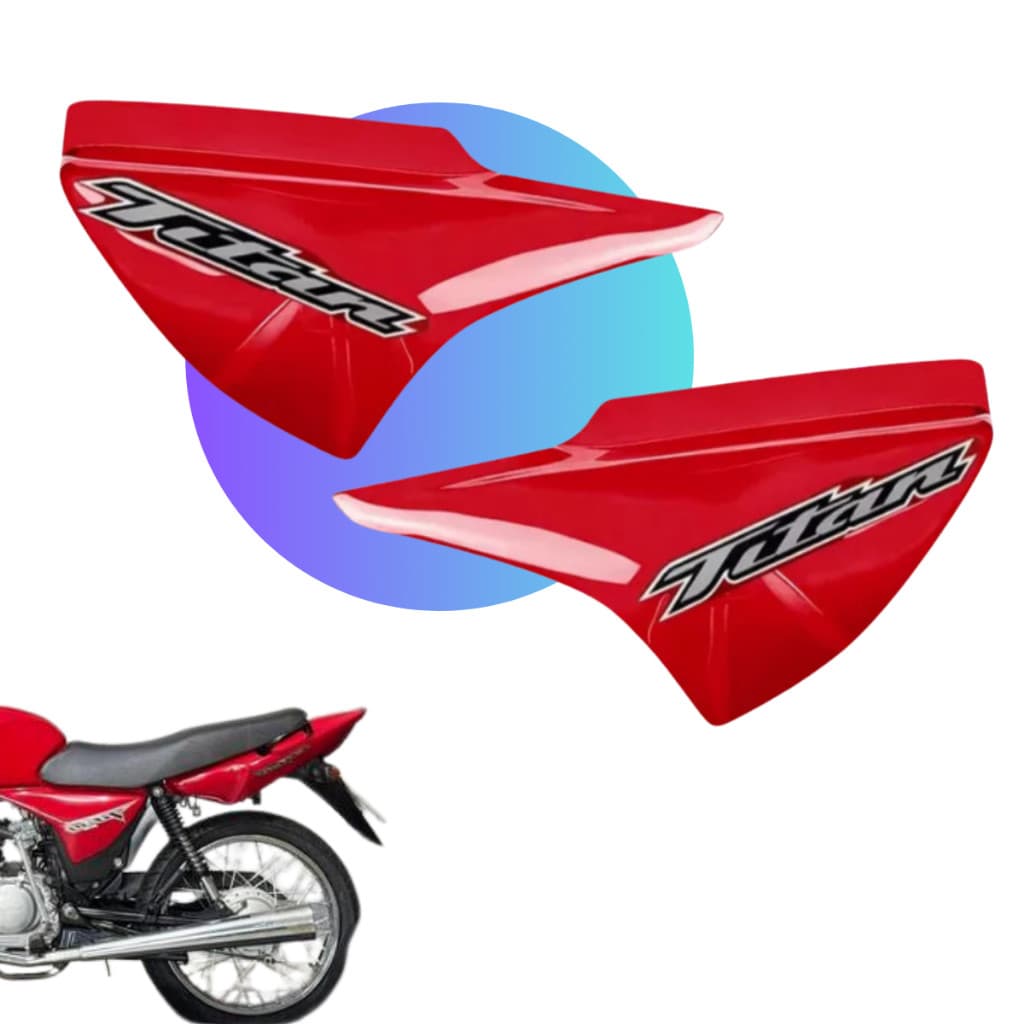 Carenagem Titan 150 Par Tampas Laterais Vermelho + Adesivos com Brilho Envernizado