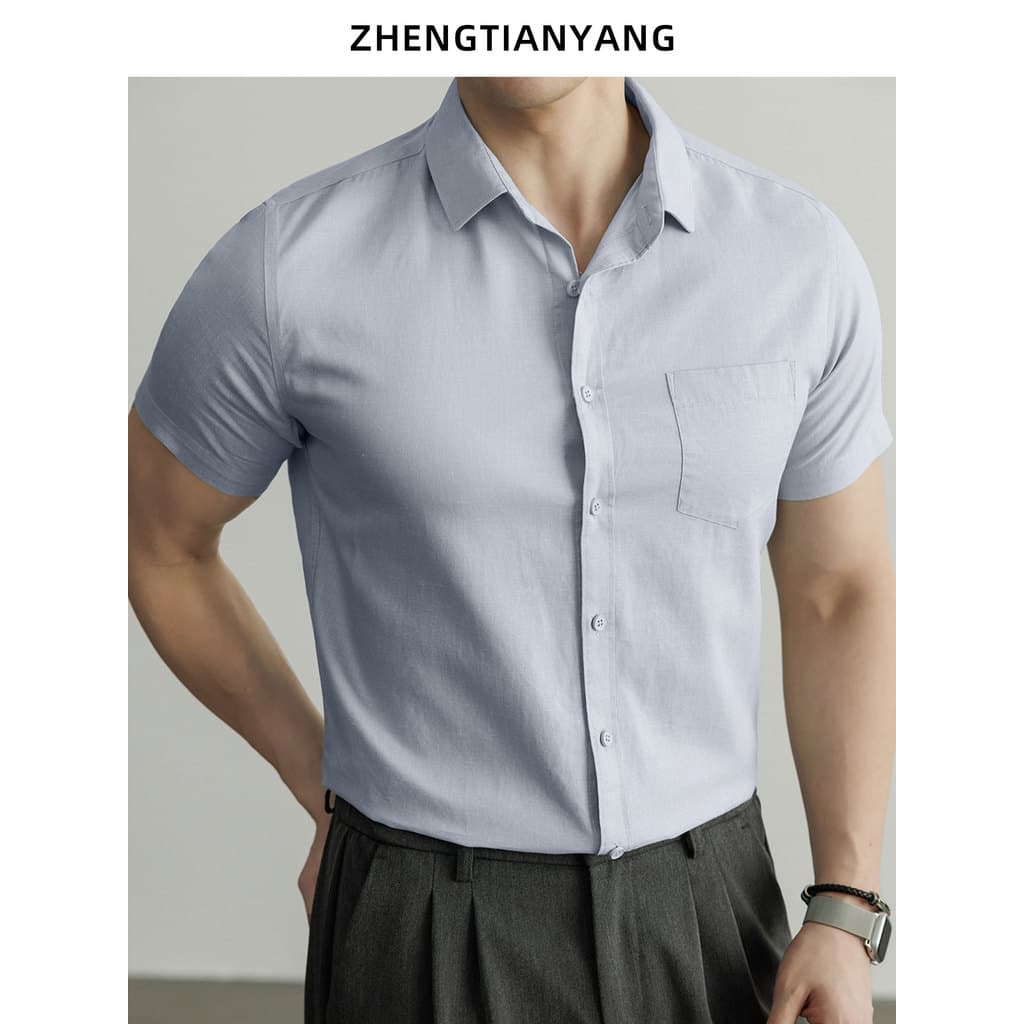 Linho de manga comprida algodão Lyocell camisa de manga curta masculina verão luz negócios camisa Casual fino algodão li