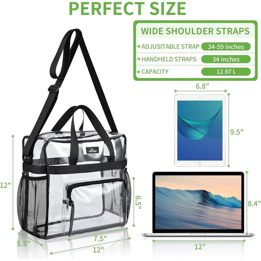 Bolsa Transparente MAY TREE para Eventos em Estádios, Bolsa Transparente para Almoço 12×5,5×12 com Alças Reforçadas Não
