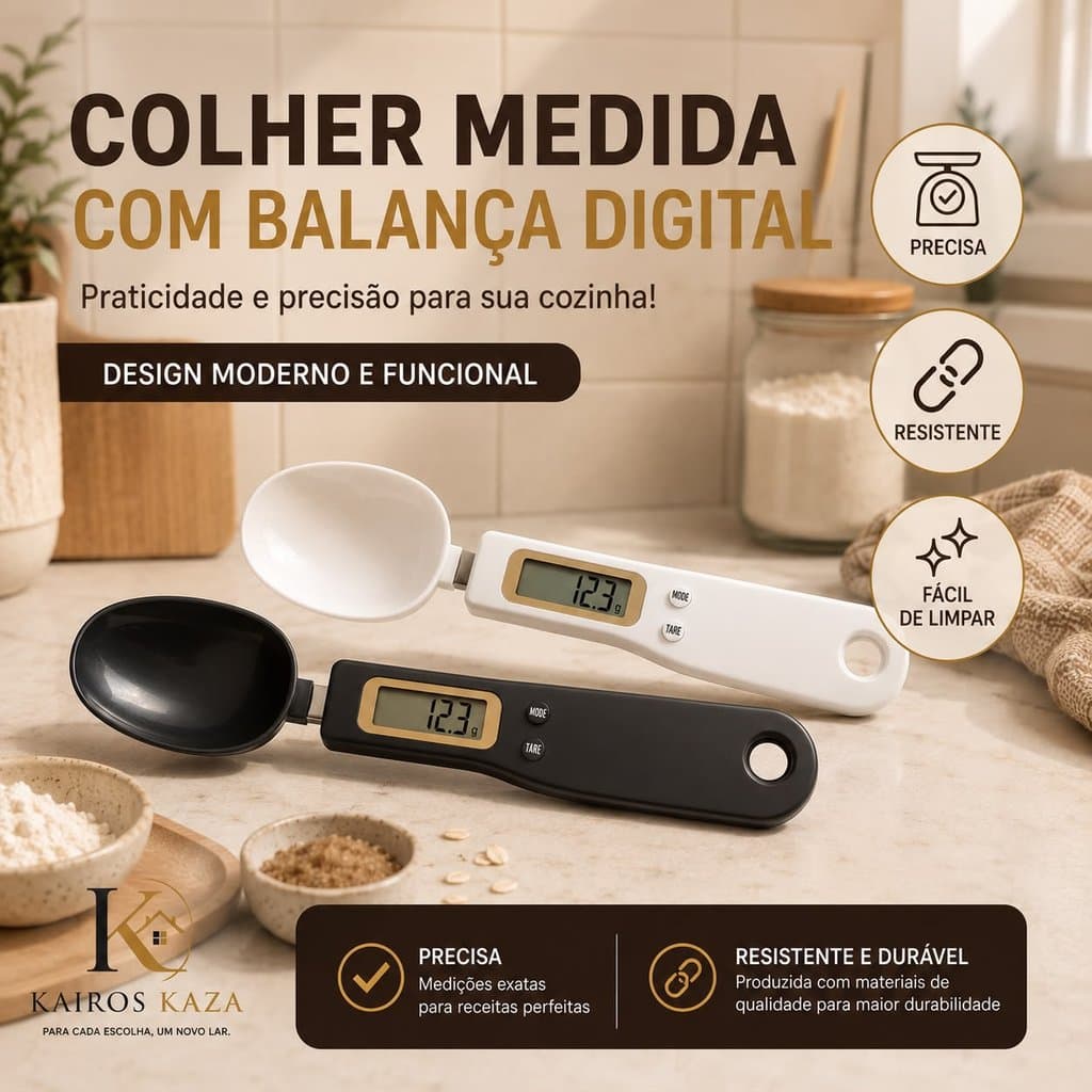 Colher Balança Digital Alta Precisão até 500g Preta ou Branca