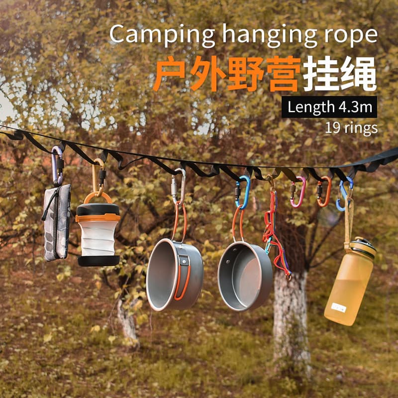Corda de armazenamento de armazenamento varal tenda cinta 19-Ring acampamento armazenamento cordão multifuncional céu co