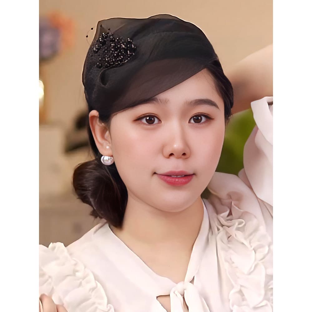 Capa de Organza frisada boné de cabelo branco estilo fino High-End moda capa de aba larga testa francês meio chapéu band