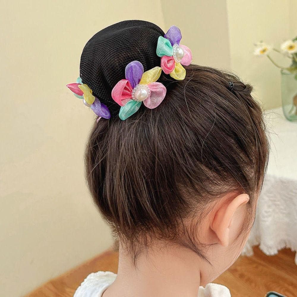 Rede De Coque Infantil , Cabelo Com Flor De Arco-Íris Pérola , Ferramenta De Estilo , Corda Balé , Snood