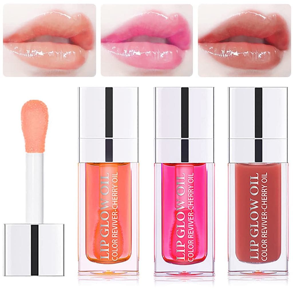 3 conjuntos de óleo labial hidratante com cor, brilho labial volumizador, óleo labial transparente para cuidado dos lábi