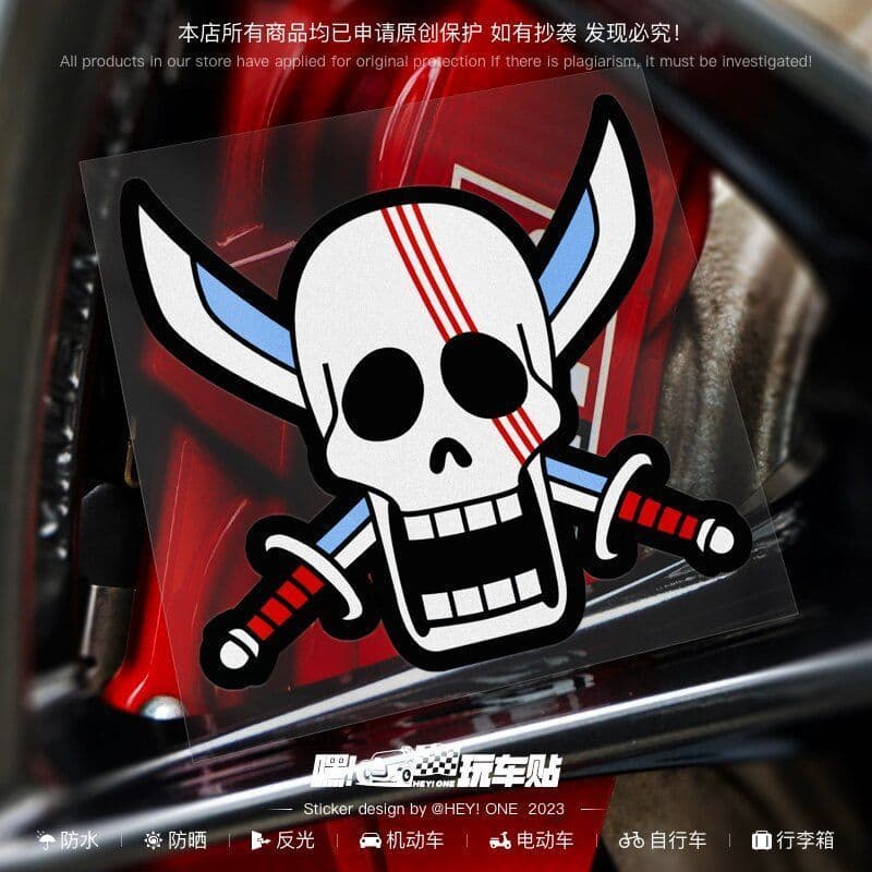 Adesivos decorativos reflexivos de bandeira pirata de cabelo vermelho série de uma peça de alta qualidade à prova d'água