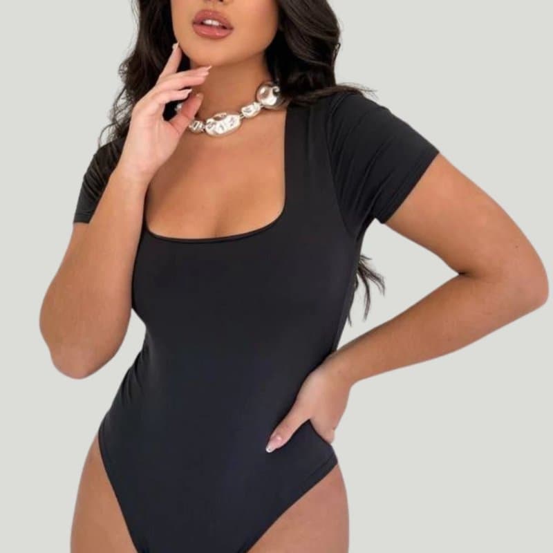 Body Feminino Decote Quadrado Manga Curta Suplex