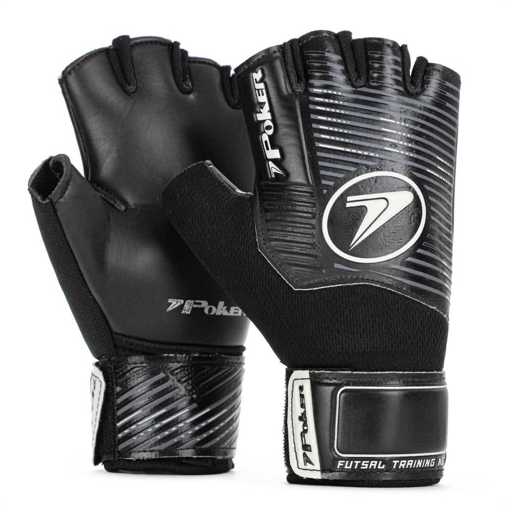 Luva de Goleiro Poker Futsal Training Neo Preto Cinza e Branco - Infantil
