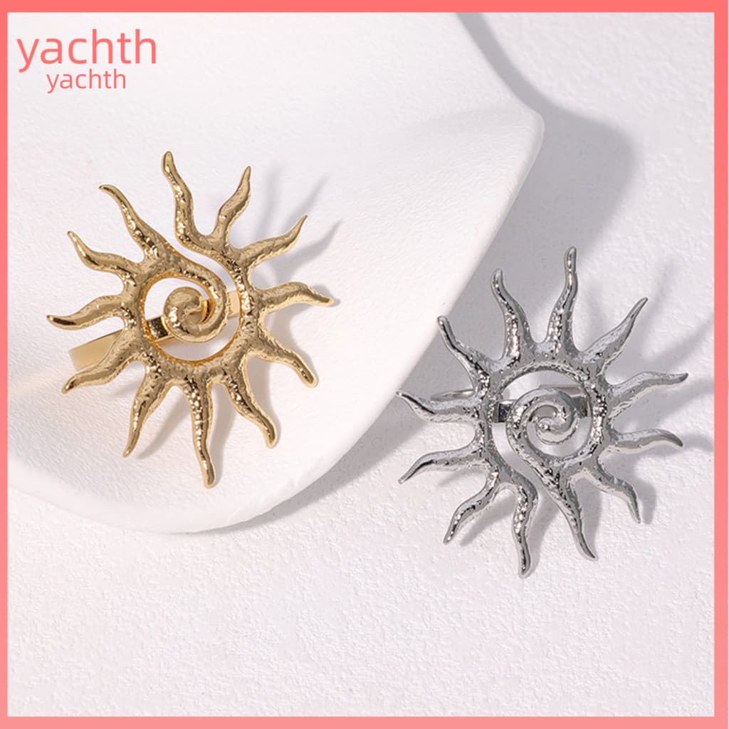 Open Design Ring Adjustable Stainless Steel Sun Pattern for Women – Energy Vitality Symbol Fit Middle Finger Jewelry G