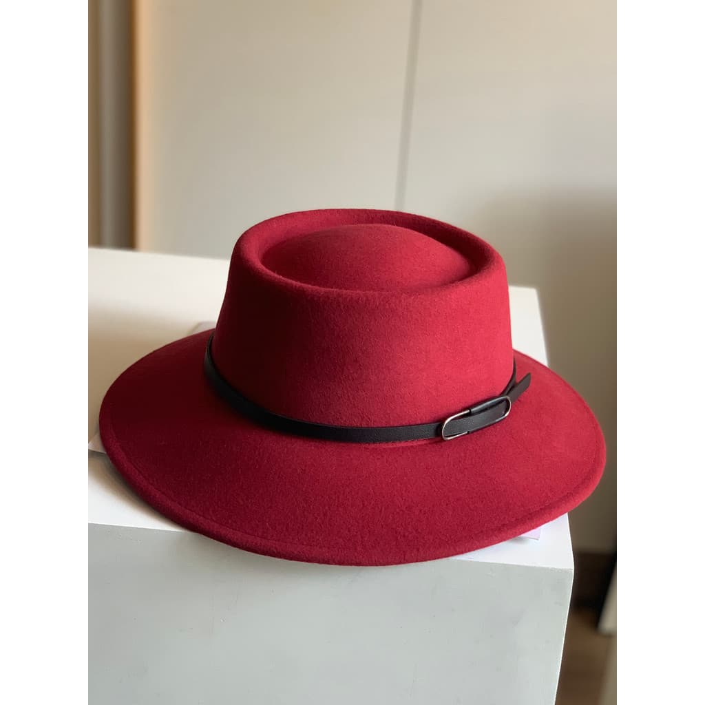 Retro fivela de cinto chapéu de feltro de lã feminino outono inverno aba plana chapéu superior elegante Jazz chapéu cônc