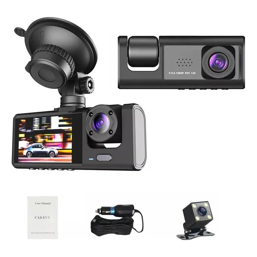 Câmera Veicular Automotiva Carro Hd 1080p Dashcam 3 Lentes