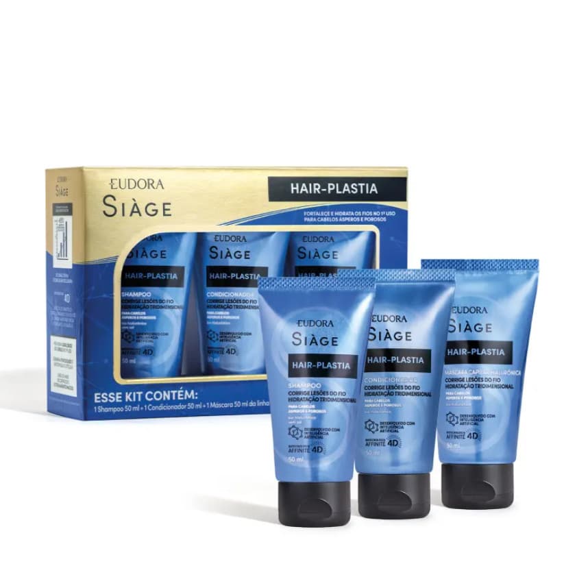 Kit Eudora Siáge Hair Plastia Mini Shampo 50ml + Condicionador 50ml + Máscara 50ml