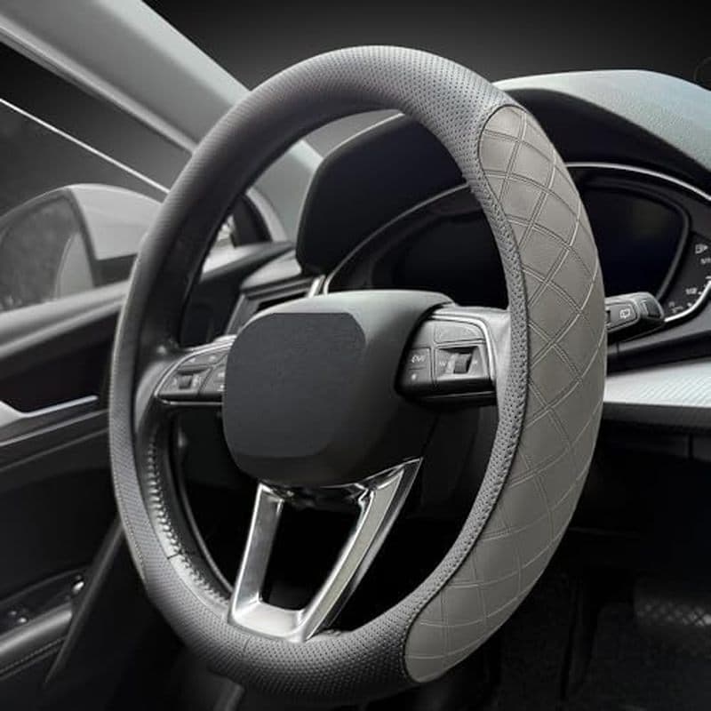 Capa De Volante De Couro Nappa LKWLIKEI , Design Elegante Xadrez De Diamante , Antiderrapante , Resistente Ao Desgaste ,