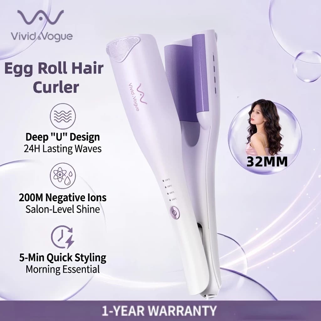 Novo Vivid & Vogue Rolo De Ovo Modelador De Cabelo Revestimento Cerâmico Íon Negativo 32mm