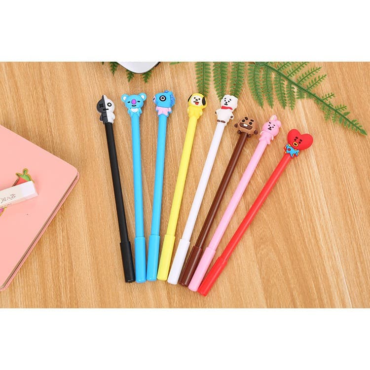 8 Pcs/Conjunto BTS BT21 Caneta Gel Bangtan Boys Cute Stationery Suprimentos Preto 0.38mm
