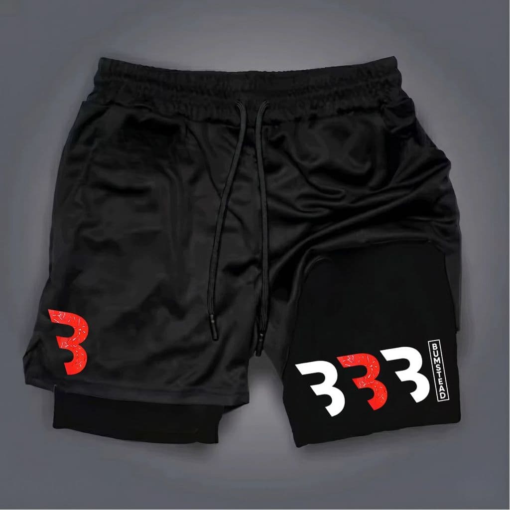 Shorts Bermuda 2 em 1 Estampa Bumstead Vermelho Para Academia treino e corrida hard muay thai jiu jitsu