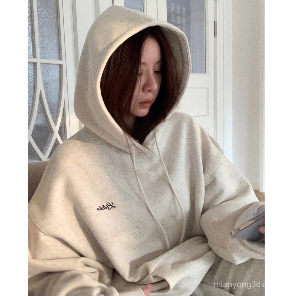 Fleece-fleece moletom com capuz feminino 2024 outono inverno solto versão coreana novo estilo senhoras estudante topos f