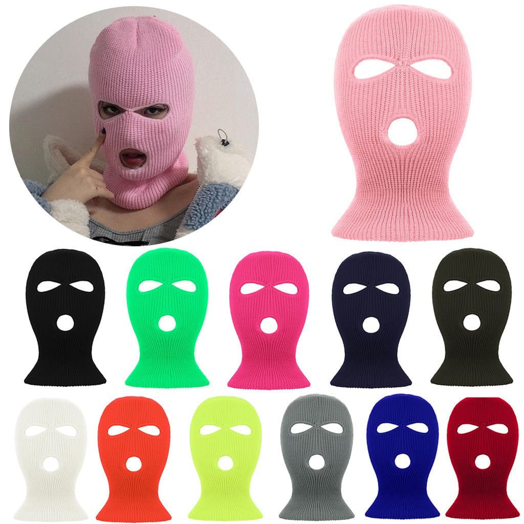 Touca / Gorro / Balaclava De Malha Flexível À Prova De Vento Com 3 Furos Para Ski / Touca Facial