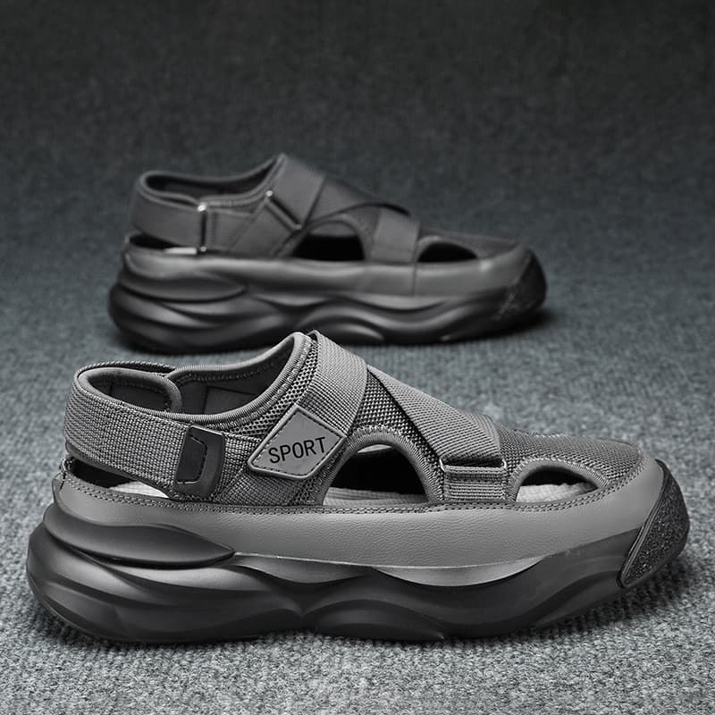 Sandálias masculinas de uso externo oco respirável desodorante buraco sapatos de praia antiderrapante sapatos de meio su