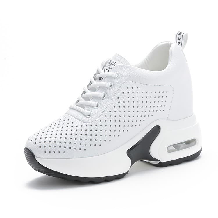 10cm Plataforma Cunha Tênis Senhoras Sapatos Malha Respirável Rendas Até Branco Preto De Alta Qualidade