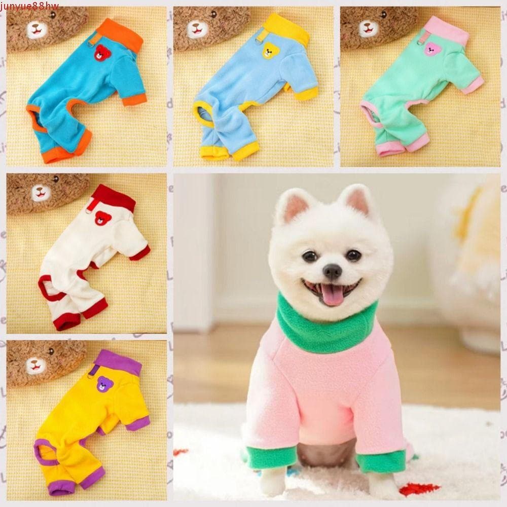JUNYUE Pijama Quente Para Cachorro , Macacão De Pelúcia Confortável Com Padrão De Urso , Colorido Anel D Animais De Esti