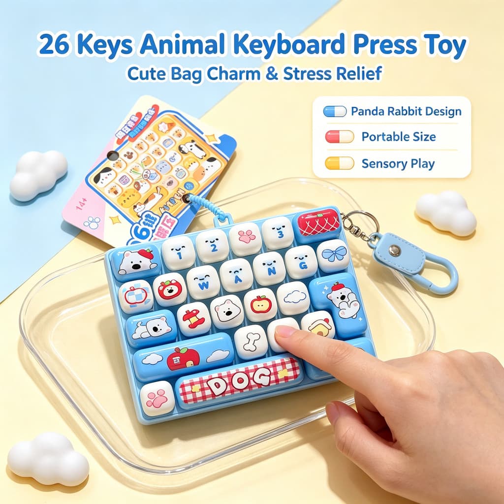 Bonito 26 Teclas Fidget Teclado Chaveiro Pressionável Alívio Do Estresse Saco Charme Pingente Brinquedo De Mesa
