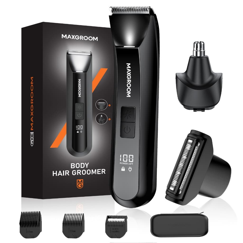 [Maxgroom] Aparador de Pelos Corporais e Pubianos 3 em 1 para Homens, à Prova d'Água IPX7, Aparador de Virilha e Testícu