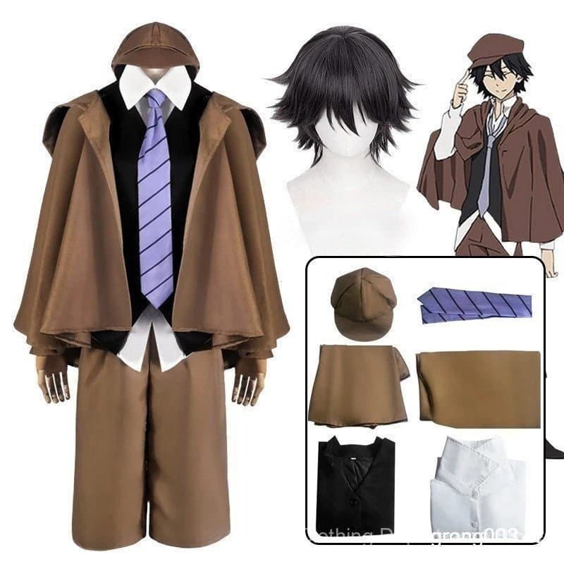 Fantasia de Cosplay de Anime Bungo Stray Dogs Ranpo Edogawa, Peruca Unissex, Uniforme de Detetive, Capa de Halloween 5L7