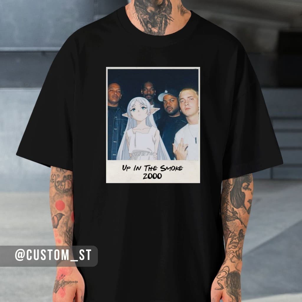Camiseta camisa unissex Sou No Frieren Elfa Meme Rappers Gangster Anime em algodão
