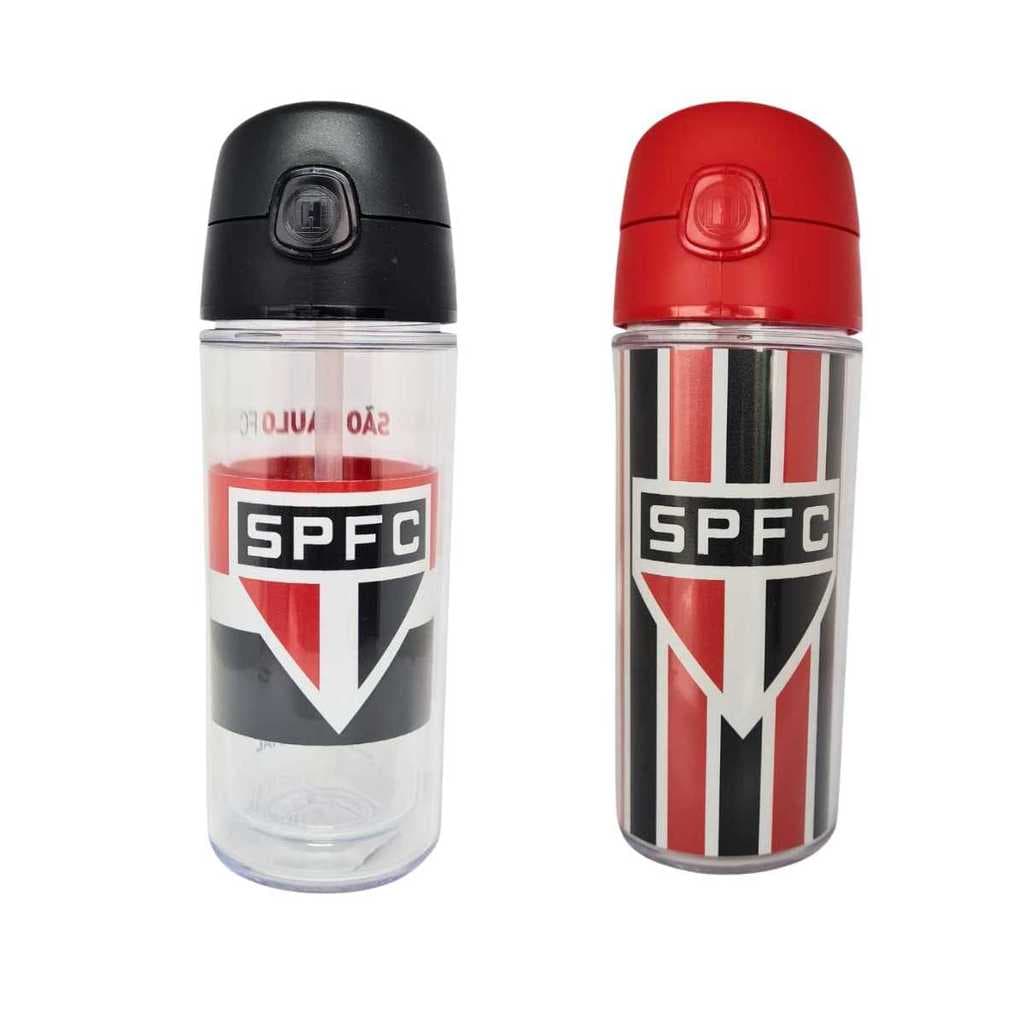 Kit 2 Garrafas De Água Infantil Criança Portátil Com Canudo São Paulo Tricolor