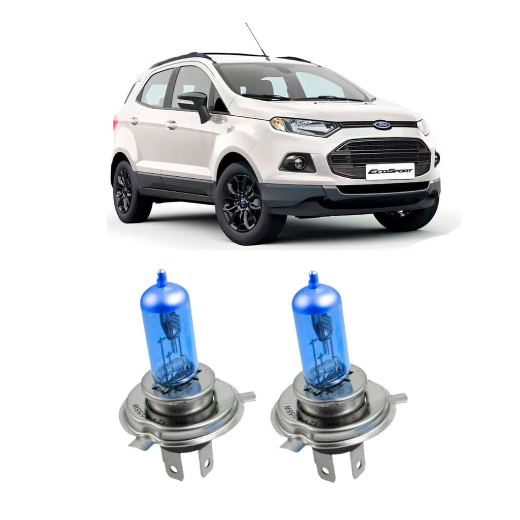 Par de Lâmpadas Super Branca Farol para Ford Ecosport 2013 2014 2015 2016 2017 8500k H4