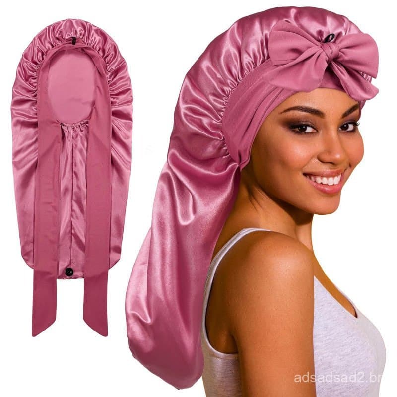 ROYBENS Touca Longa de Cetim para Cabelos de Mulheres, Toucas Sedosas para Mulheres com Faixa de Amarrar, Touca para Tra