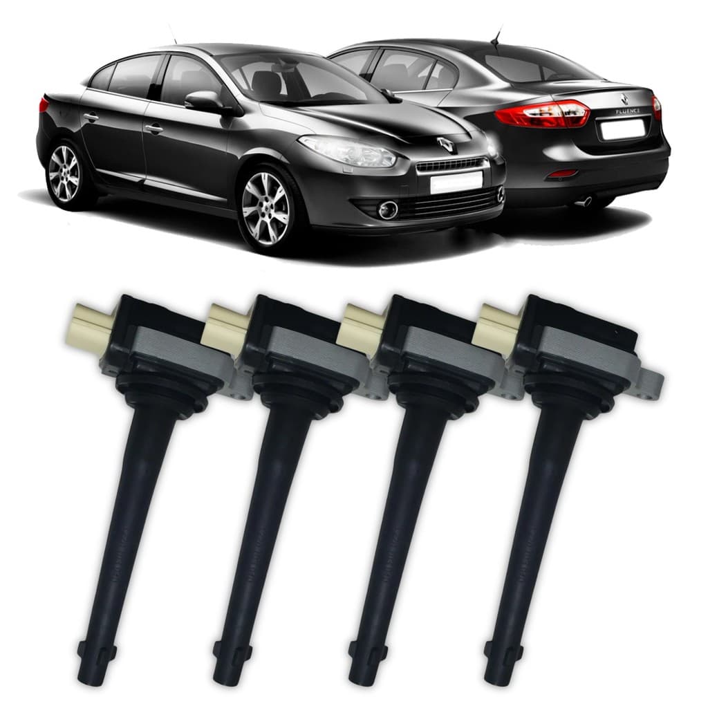 Kit 4 Bobina de Ignição Fluence 2.0 16V 2010/2019 3 Pinos
