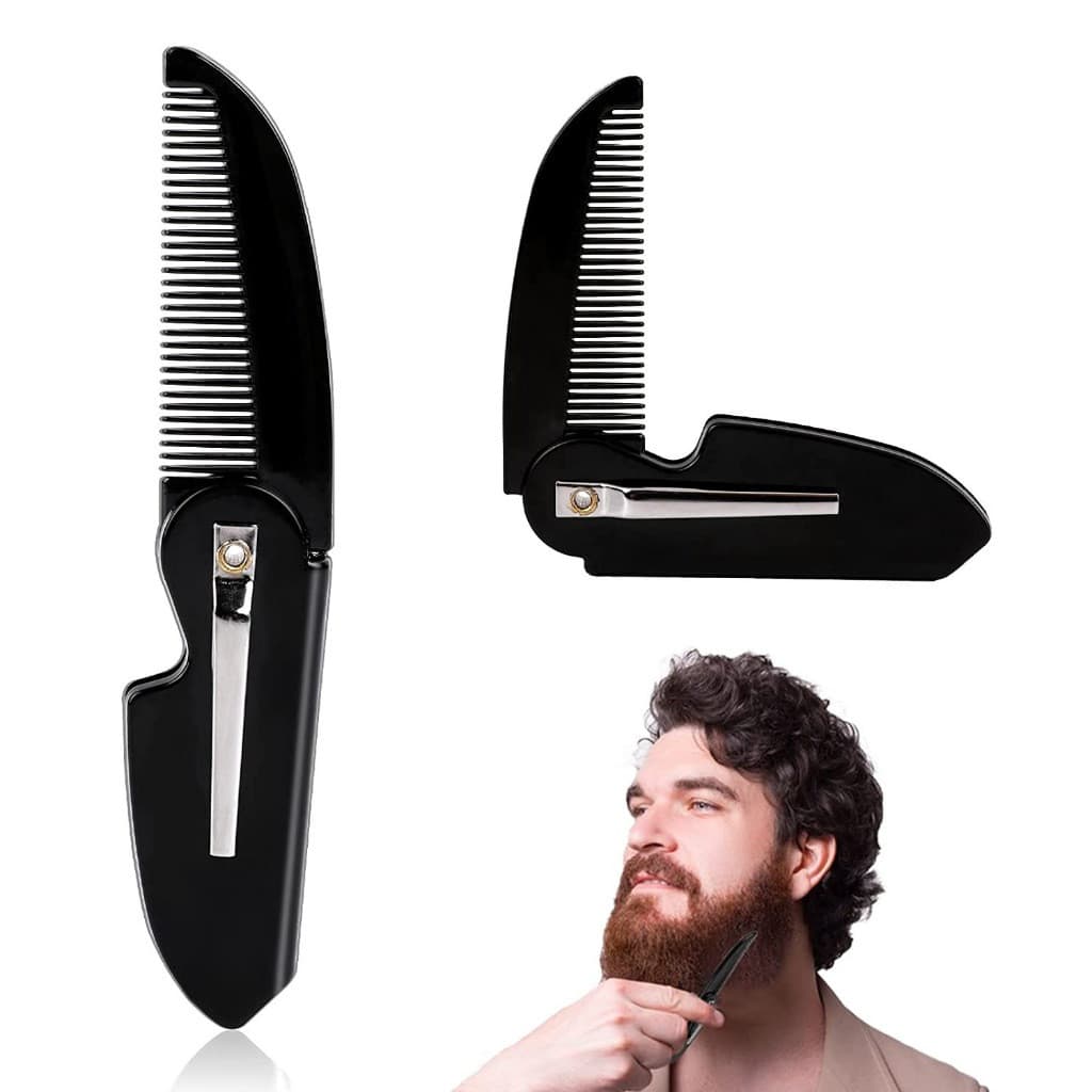 Pente de Barba Preto para Homens, Escova de Barba Dobrável de Bolso QUYB
