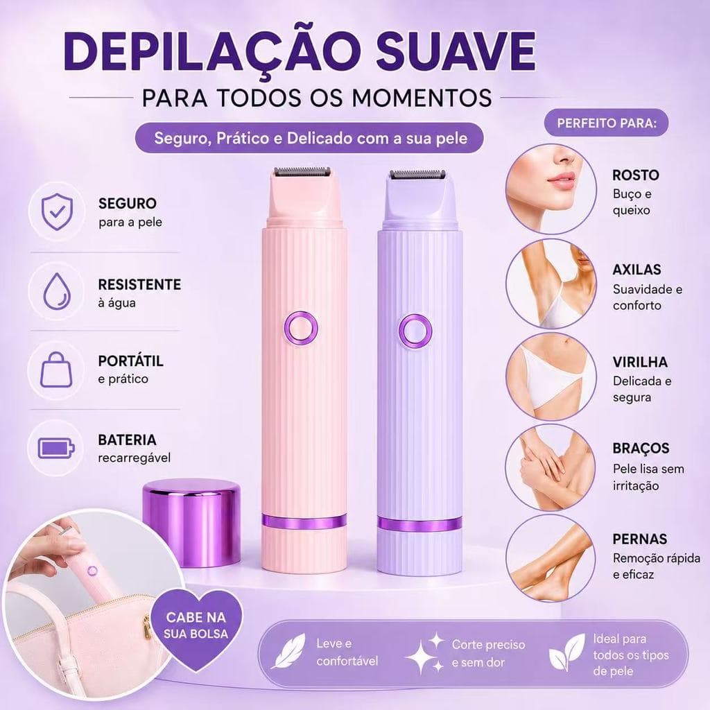 Depilador Elétrico Feminino Recarregável USB Indolor Aparador de Pelos Rosto Axila Virilha