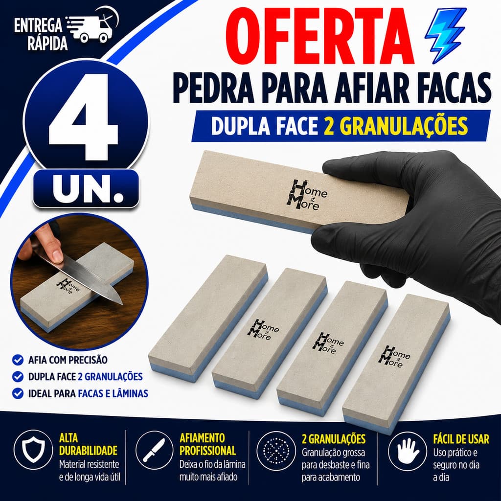 PEDRA AFIADORA DUPLA FACE PARA FACAS DE COZINHA CHURRASCO E CHEF