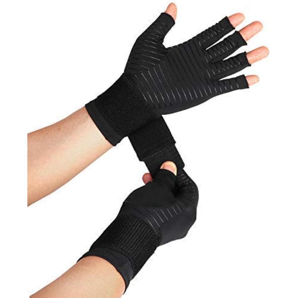 Luvas de Compressão para Artrite Thx4COPPER com Tira – Infundidas com Cobre – Luva sem Dedos com Suporte para Punho e Mã