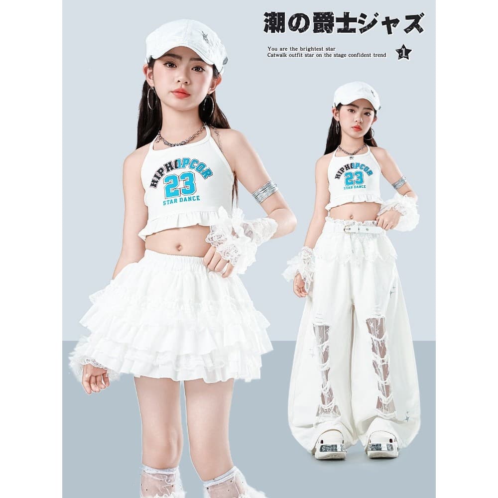 Meninas Jazz dança desempenho trajes crianças roupas de dança rua prática roupas umbigo exposto Shorts saia terno na mod
