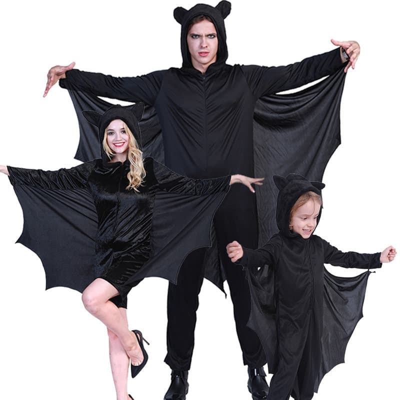 Pronto estoque traje com capuz Bodysuit morcego família dança traje santo Festival carnaval festa traje