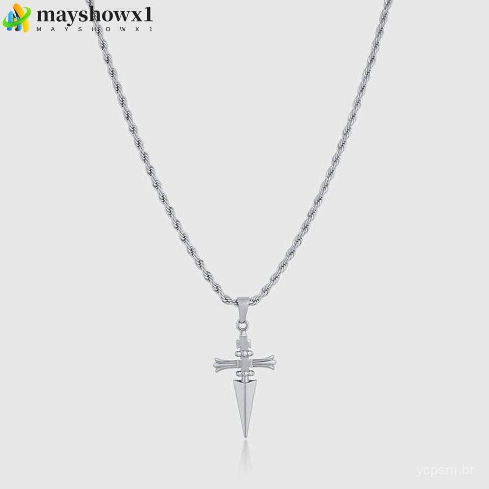 Colar de corrente MAYSHOWX1, com pingente de cruz em aço inoxidável estilo punk, joia masculina de estilo casual e moder